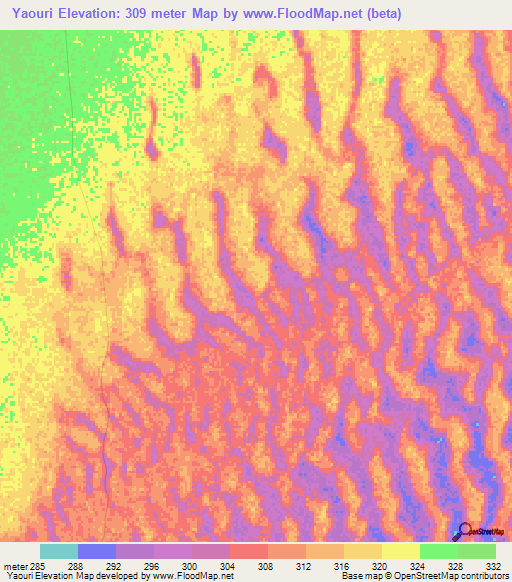 Yaouri,Chad Elevation Map