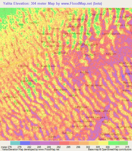 Yalita,Chad Elevation Map
