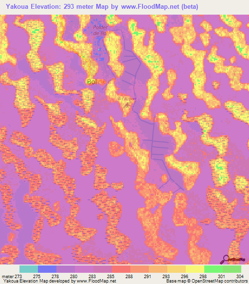 Yakoua,Chad Elevation Map