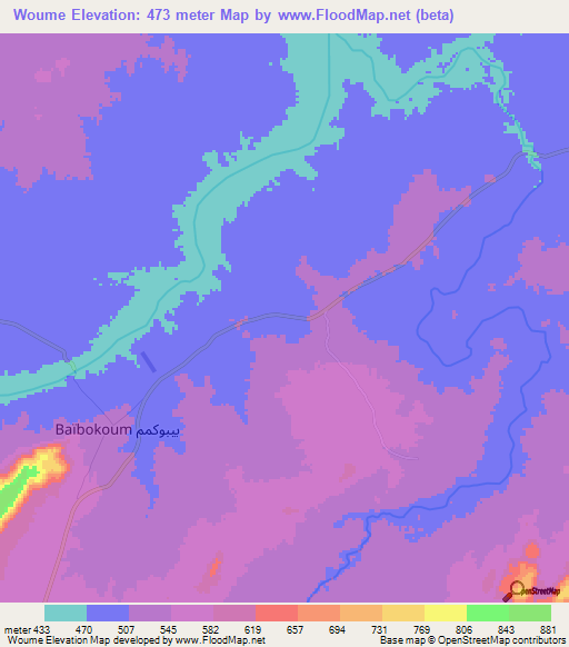 Woume,Chad Elevation Map