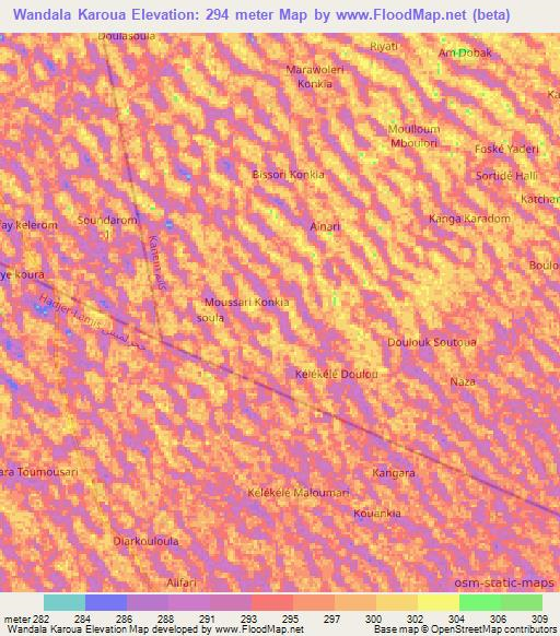 Wandala Karoua,Chad Elevation Map