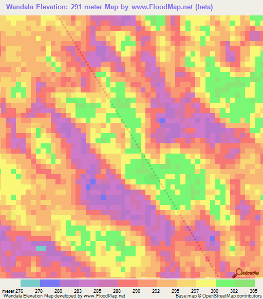 Wandala,Chad Elevation Map