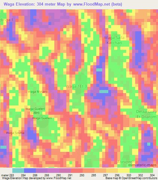 Waga,Chad Elevation Map