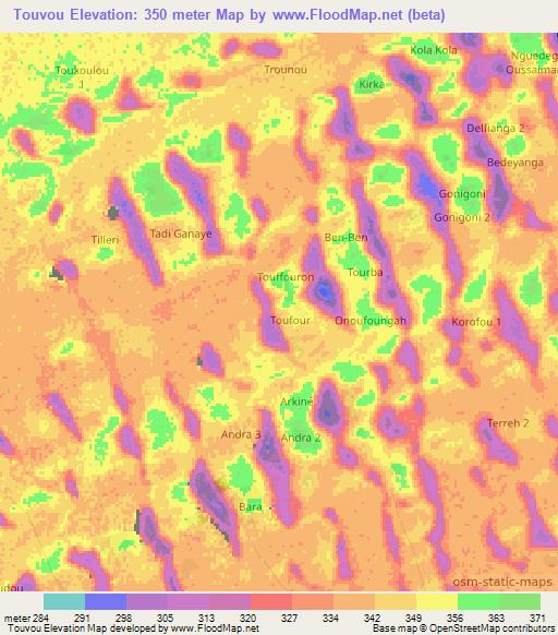 Touvou,Chad Elevation Map