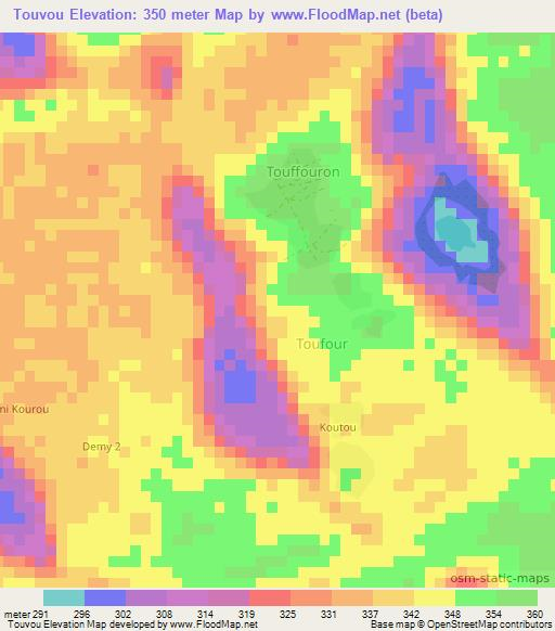 Touvou,Chad Elevation Map