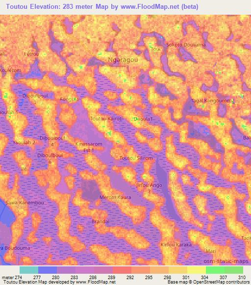 Toutou,Chad Elevation Map