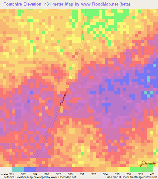 Toutchire,Chad Elevation Map