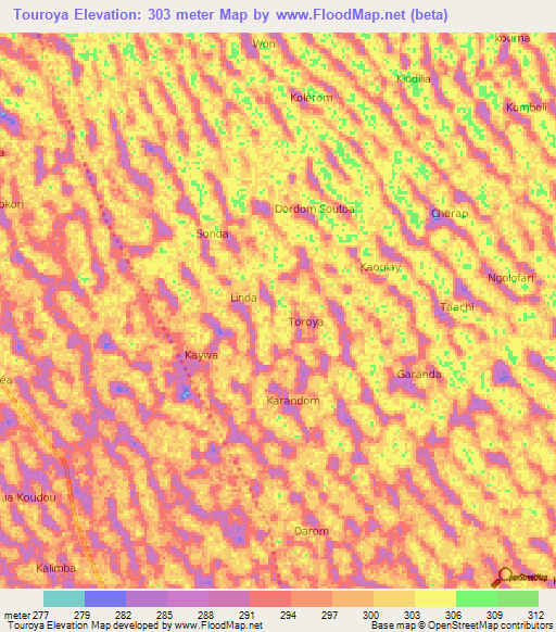 Touroya,Chad Elevation Map