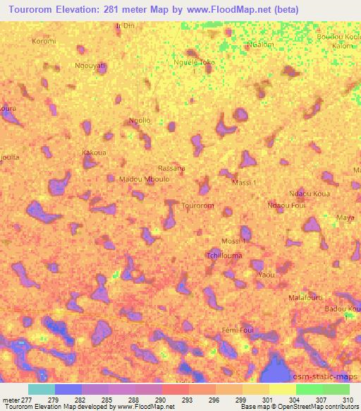 Tourorom,Chad Elevation Map