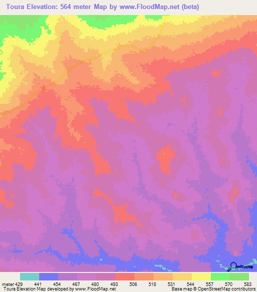 Toura,Chad Elevation Map