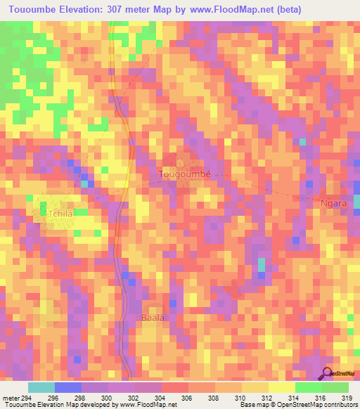 Tououmbe,Chad Elevation Map