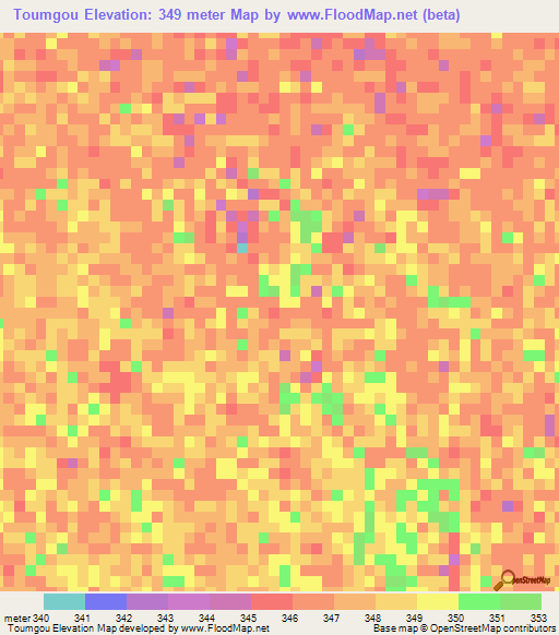 Toumgou,Chad Elevation Map