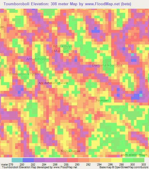 Toumboroboli,Chad Elevation Map