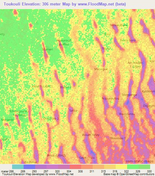 Toukouli,Chad Elevation Map