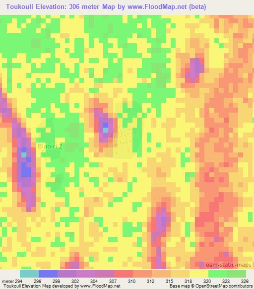Toukouli,Chad Elevation Map