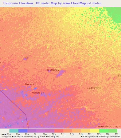 Tougouno,Chad Elevation Map