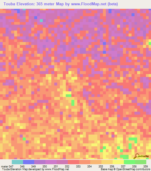 Touba,Chad Elevation Map