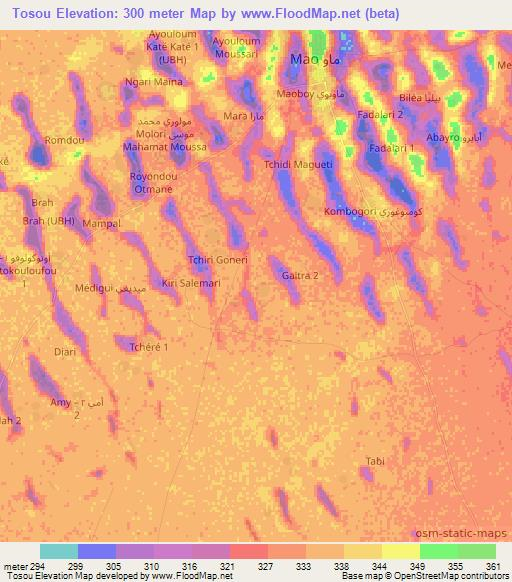 Tosou,Chad Elevation Map