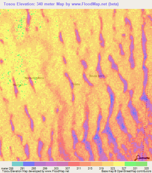 Tosou,Chad Elevation Map