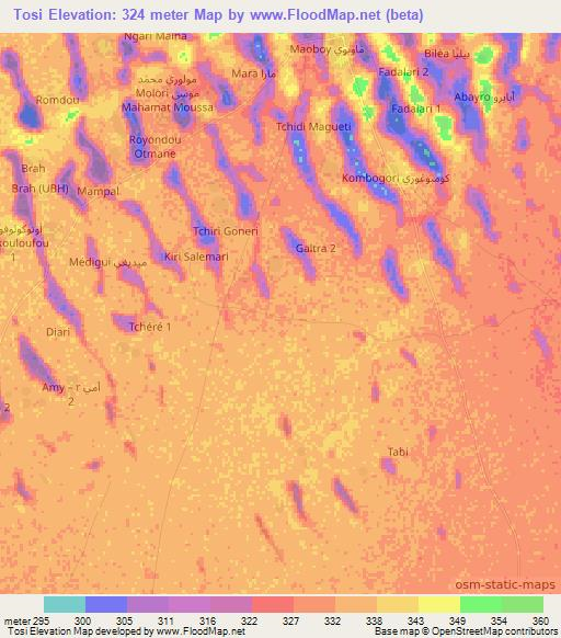 Tosi,Chad Elevation Map