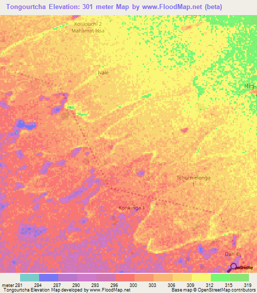 Tongourtcha,Chad Elevation Map
