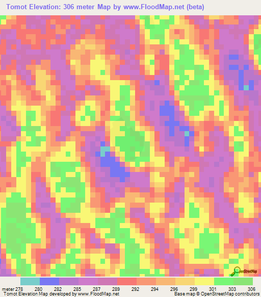 Tomot,Chad Elevation Map
