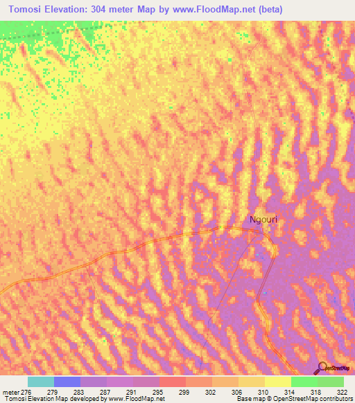 Tomosi,Chad Elevation Map