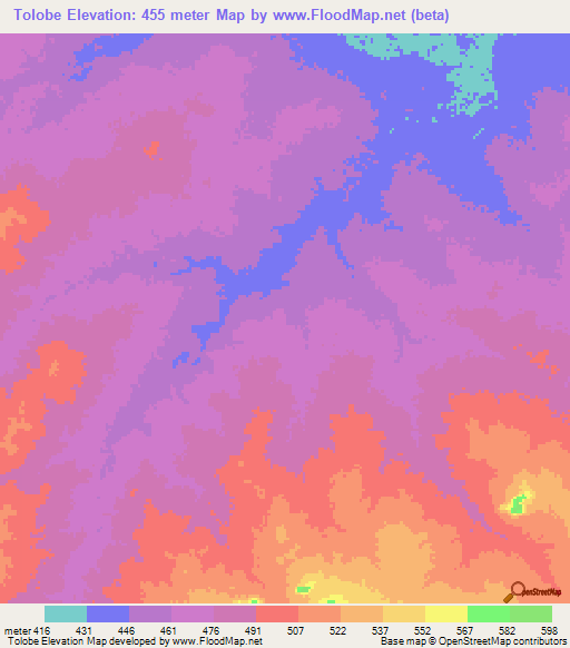 Tolobe,Chad Elevation Map