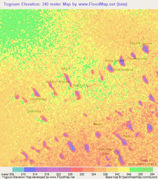 Togoum,Chad Elevation Map