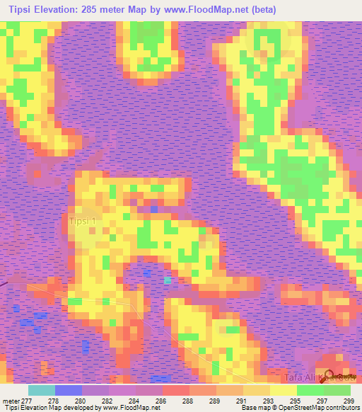 Tipsi,Chad Elevation Map