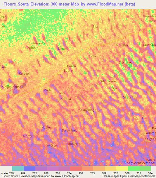 Tiouro Souta,Chad Elevation Map
