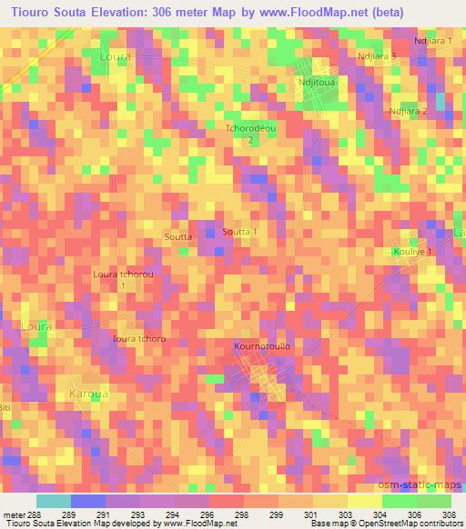 Tiouro Souta,Chad Elevation Map