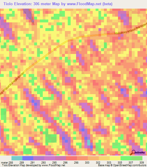 Tiolo,Chad Elevation Map