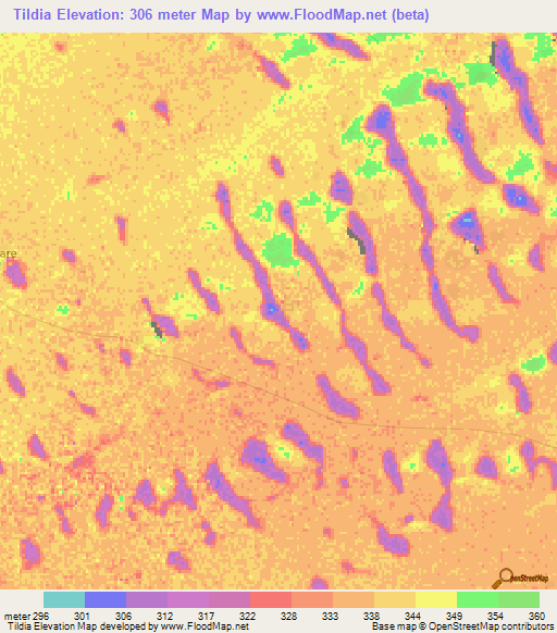 Tildia,Chad Elevation Map