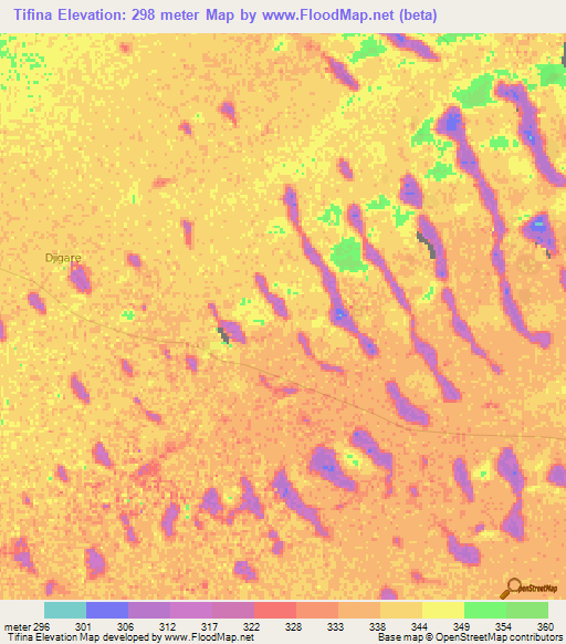 Tifina,Chad Elevation Map
