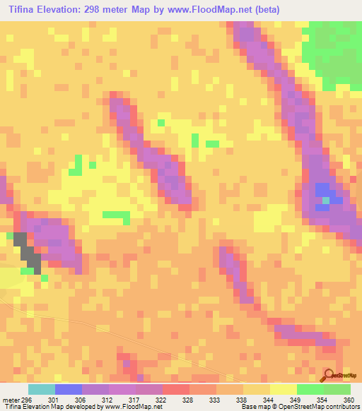 Tifina,Chad Elevation Map
