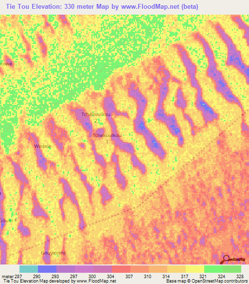 Tie Tou,Chad Elevation Map