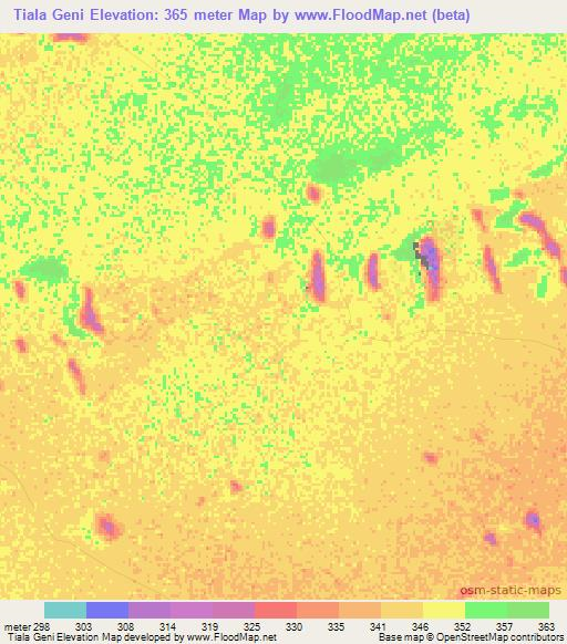 Tiala Geni,Chad Elevation Map