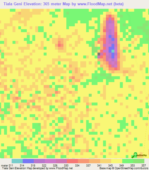 Tiala Geni,Chad Elevation Map