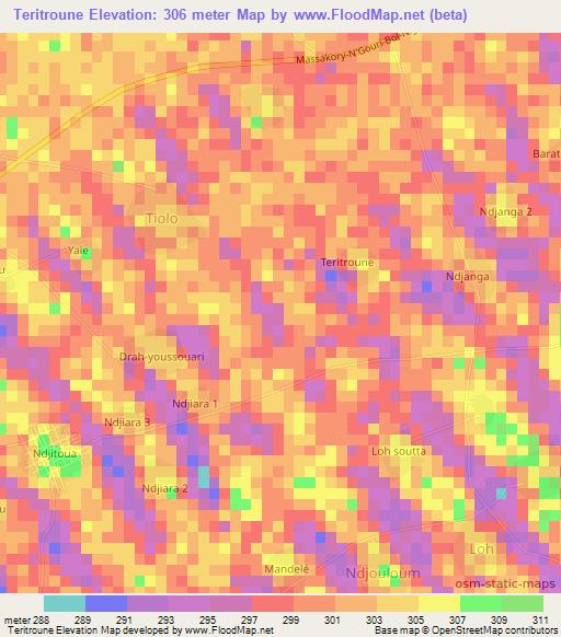 Teritroune,Chad Elevation Map