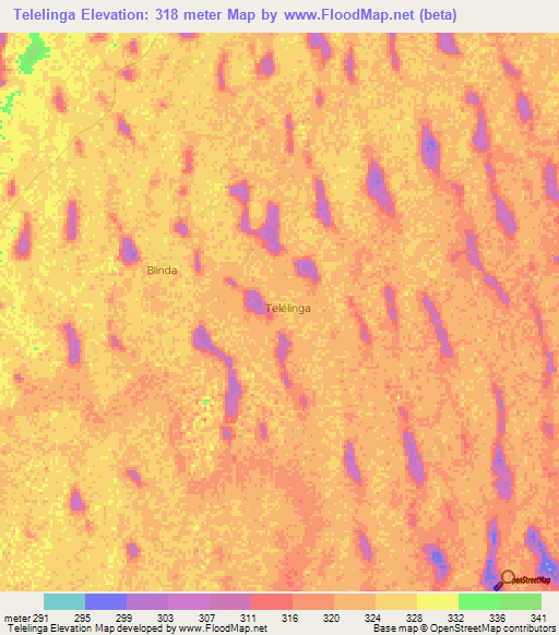Telelinga,Chad Elevation Map