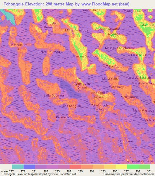 Tchongole,Chad Elevation Map