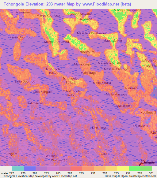 Tchongole,Chad Elevation Map