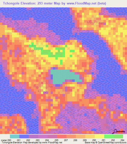 Tchongole,Chad Elevation Map
