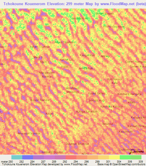 Tchokoune Kouenerom,Chad Elevation Map