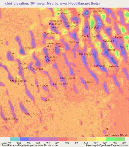Tchiri,Chad Elevation Map