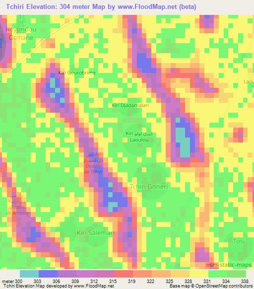 Tchiri,Chad Elevation Map