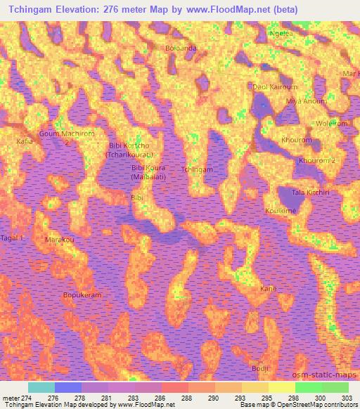 Tchingam,Chad Elevation Map