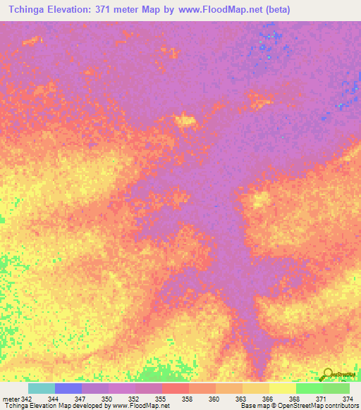 Tchinga,Chad Elevation Map