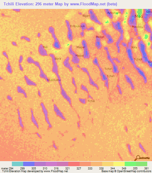 Tchili,Chad Elevation Map